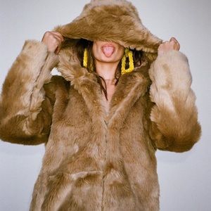 New! LPA Hooded Faux Fur Coat 84